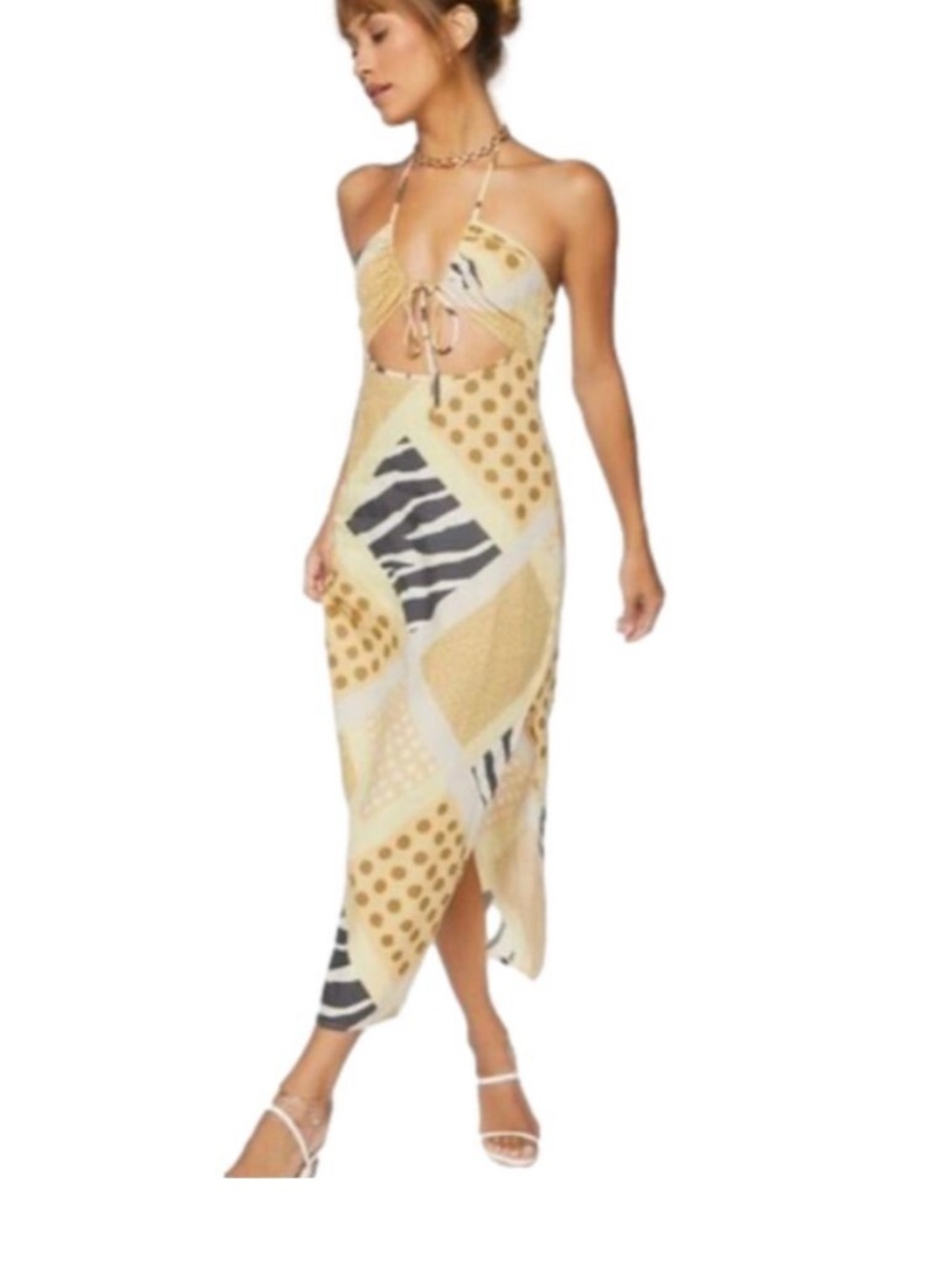 Forever 21 Zebra Patternblock Halter Midi Dress